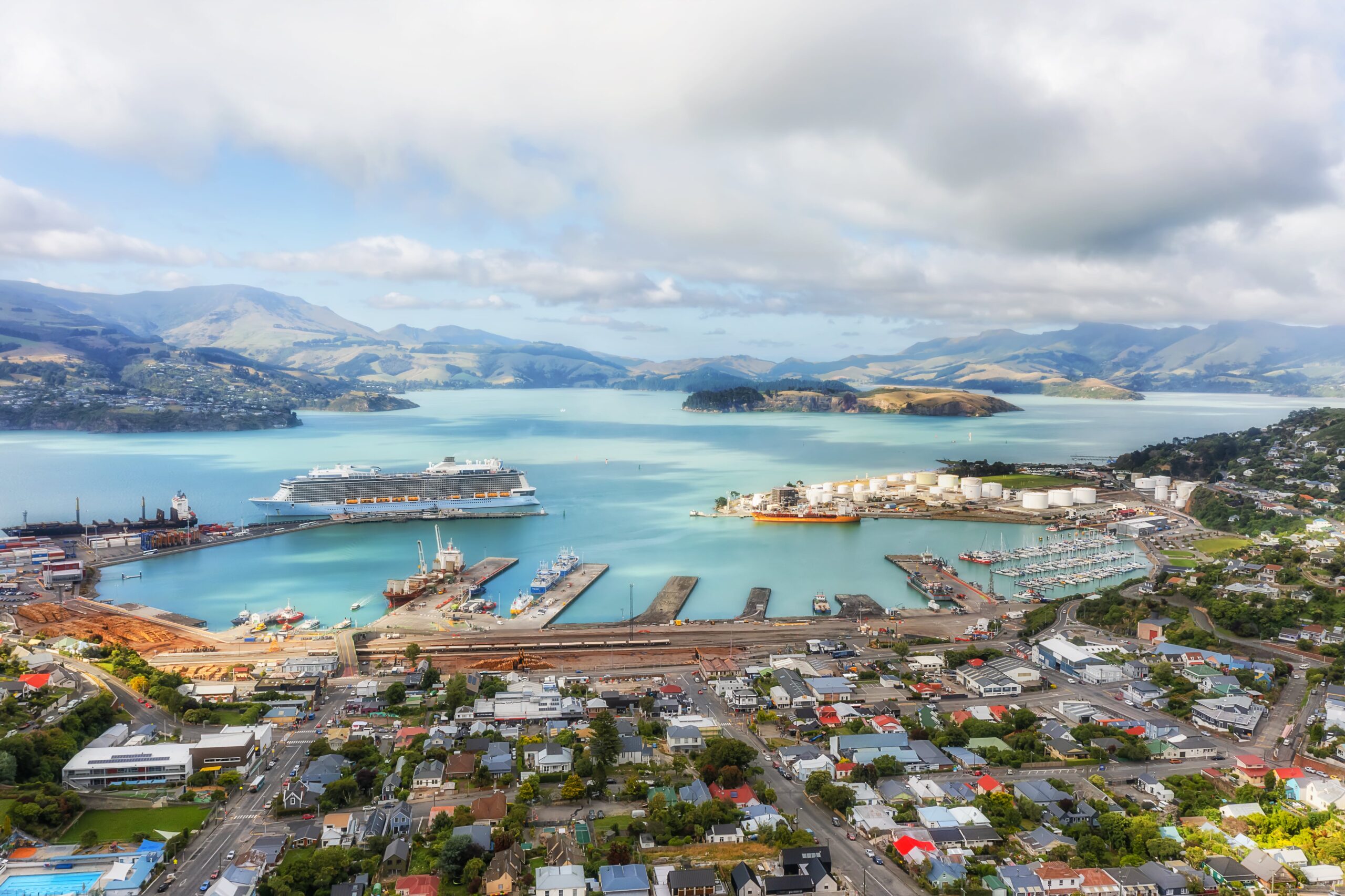 View of Lyttleton harbour in New Zealand.